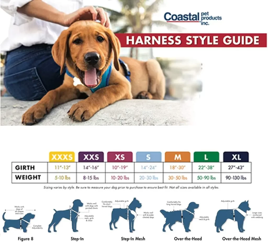Easy Rider Car Dog Harness size chart