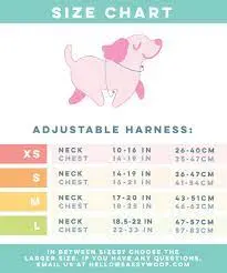 Sassy Woof Dog Harness size chart